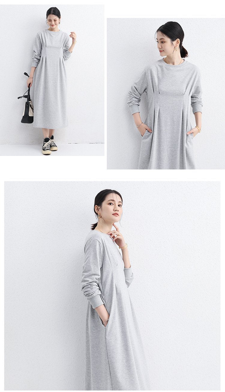 ワンピース 長袖 春 秋 きれいめ 通勤 春夏 ラウンドネック 上品 Aライン