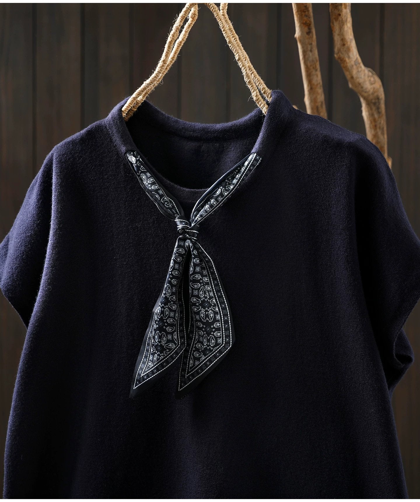 トップス Tシャツ ニット ノースリーブ ゆったり コットン 綿 秋冬 秋 体型カバー 袖なし ラウンドネック 冬 シャツ スカーフ インナー