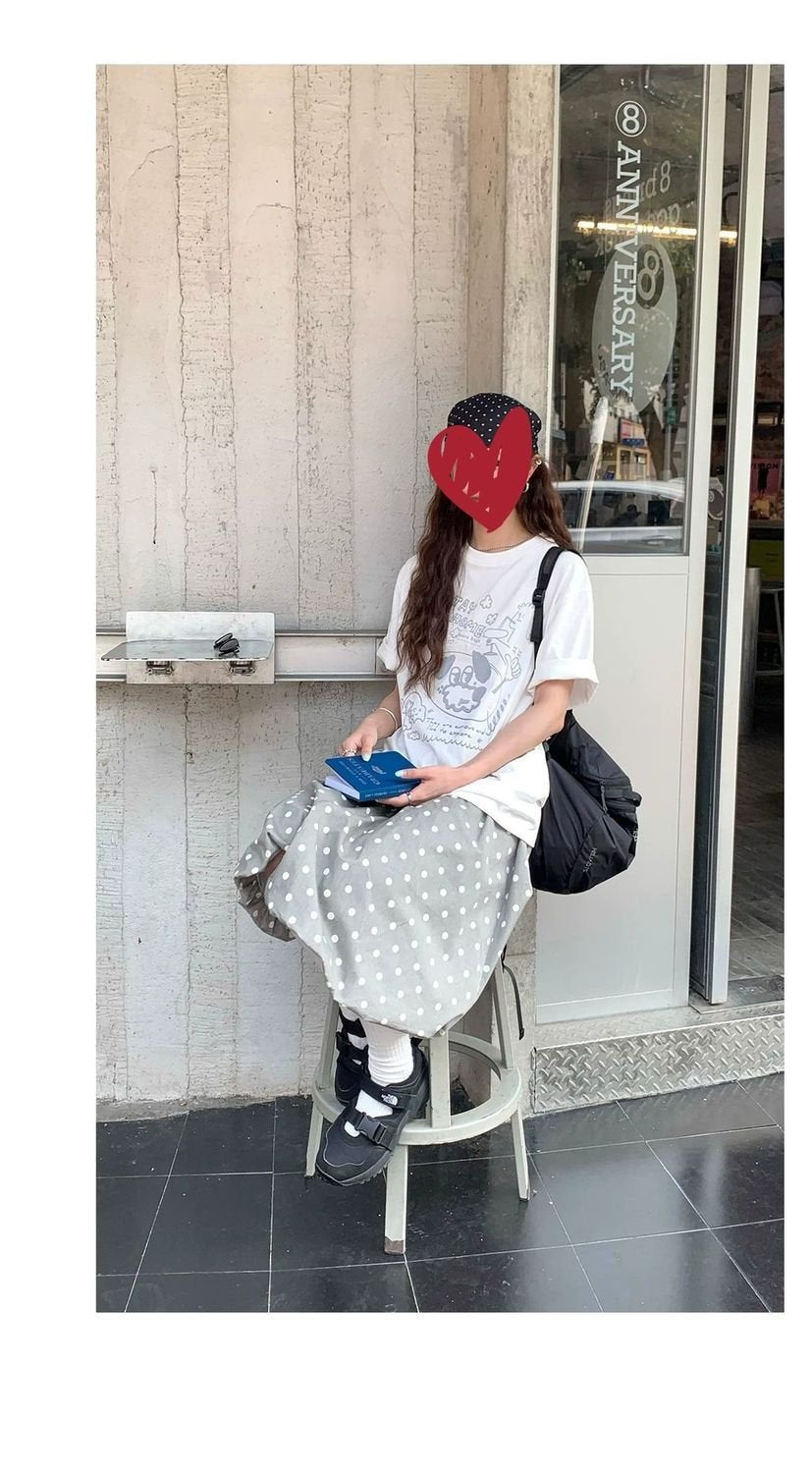 パンツ スカート ドット柄 春夏 カジュアル 体型カバー 春 夏 韓国ファッション ロング 切り替えデザイン ポリエステル ドット