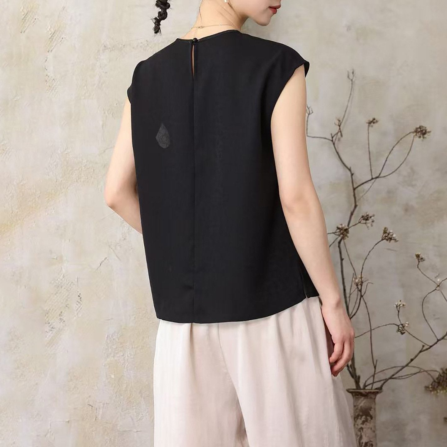 レディース シャツ トップス Tシャツ ノースリーブ ゆったり スリム 春夏 前開き 袖なし 春 夏 膝丈 ラウンドネック 切り替えデザイン ポリエステル レディースシャツ