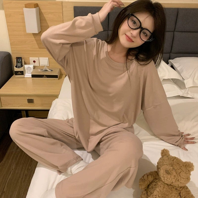 レディース トップス パンツ ボトムス ルームウェア パジャマ プルオーバー 部屋着 セットアップ 2点セット 上下セット 裏起毛 寝巻き ロング ミドル丈 長袖 ドロップショルダー ラウンドネック 襟なし ワイド オーバーサイズ  かわいい シンプル カジュアル ラフ こなれ感 ベーシック 無地 秋 冬 ママ お泊まり リゾート 旅行 休日 ホテル お家時間 楽ちん M L XL 2XL 大きいサイズ ゆったり ブラック ピンク ベーシックカラー