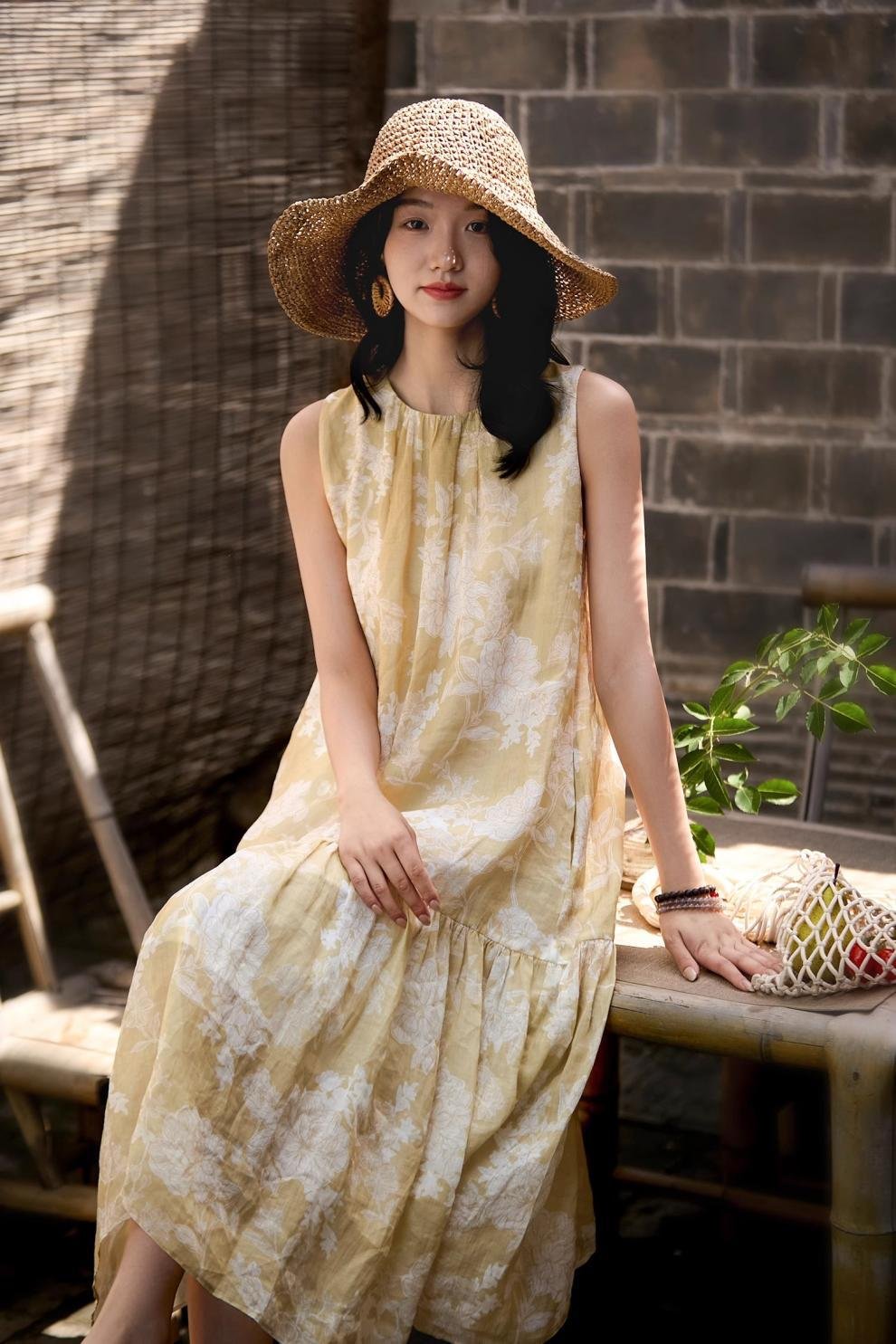 ドレス ノースリーブ 春夏 カジュアル きれいめ 袖なし 春 夏 ラウンドネック リゾート ロング 上品