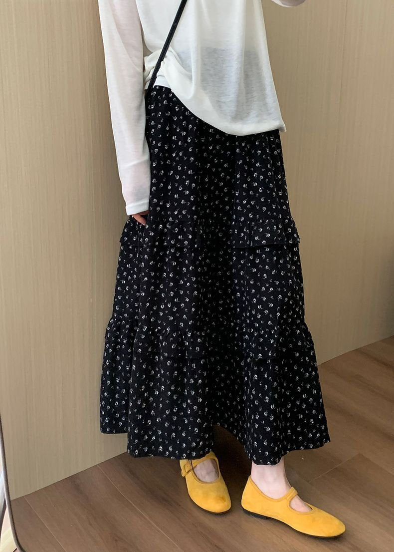 レディース スカート 花柄 スリム 春夏 ボトムス 春 夏 ブラック ロング Aライン ハイウエスト タイ