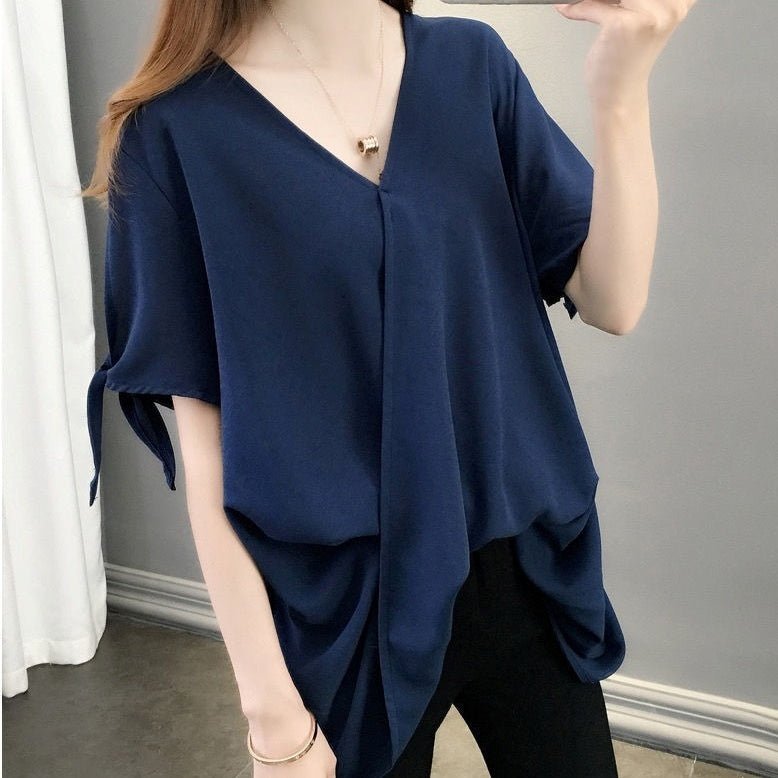 トップス シャツ シフォンシャツ 5分袖 Vネック プルオーバー 袖リボン 肌見せ かわいい 可愛い 大人可愛い きれいめ シンプル レトロ おしゃれ かっこいい カジュアル こなれ感 個性的 魅力的 主役級 存在感 抜け感 春 夏 ベーシック ナチュラル エレガント キュート ガーリー 無地 女性用 レディース ママ マタニティ OL 通勤 オフィス 学生 通学 デート お出かけ ランチ 旅行 休日 カフェ ショッピング 普段使い 着回し 重ね着 L XL 2XL 3XL 4XL 5XL 6XL