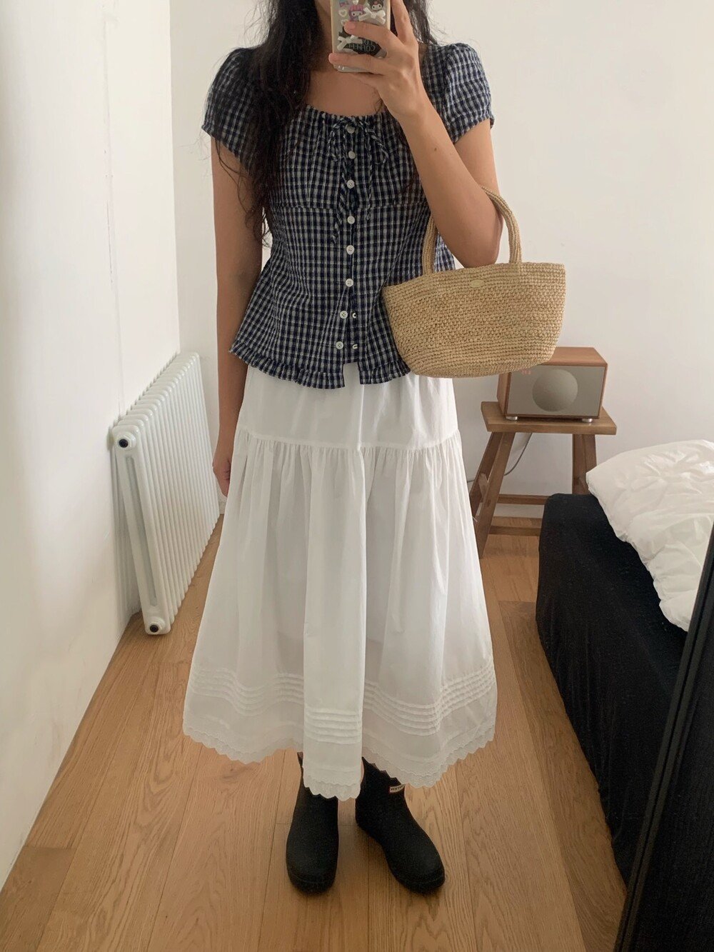 シャツ 半袖 チェック柄 春夏 前開き 春 夏 ラウンドネック フリル