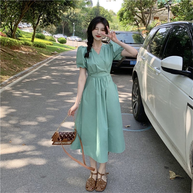 レディース スカート 長袖 無地 春夏 カジュアル ボトムス Vネック 春 夏 シンプル ロング 切り替えデザイン ピンク ファスナー ロングスカート グリーン ポリエステル