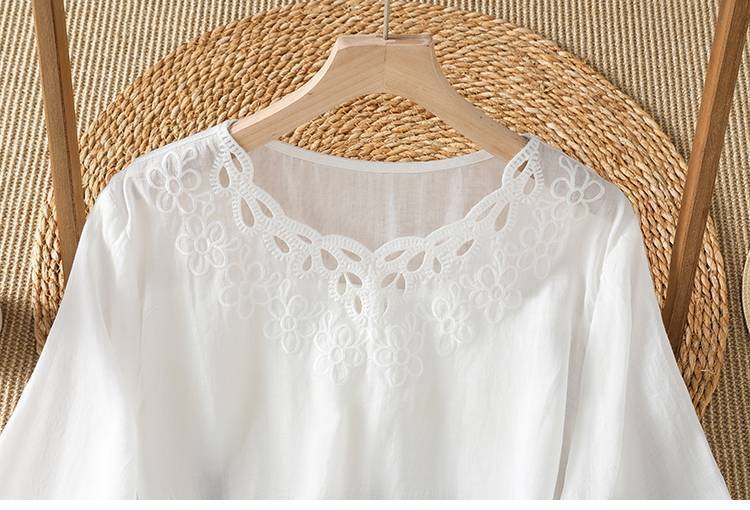レディース シャツ Tシャツ 半袖 コットン 綿 デニム 春夏 カジュアル きれいめ 通勤 前開き 春 夏 刺繍 薄手 プルオーバー 透けない