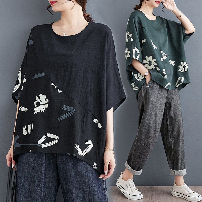 レディース Tシャツ 半袖 プリント ゆったり コットン 綿 春夏 カジュアル きれいめ 通勤 体型カバー 大きいサイズ 春 夏 ラウンドネック シャツ プルオーバー