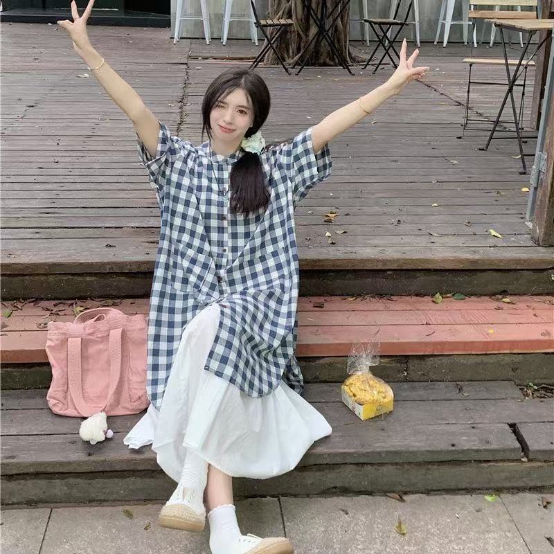 ワンピース 半袖 ボーダー ストライプ チェック柄 春夏 きれいめ レトロ 春 白 夏 ロング 上品 セットアップ 切り替えデザイン ホワイト