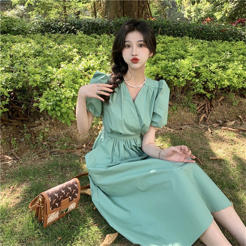 レディース スカート 長袖 無地 春夏 カジュアル ボトムス Vネック 春 夏 シンプル ロング 切り替えデザイン ピンク ファスナー ロングスカート グリーン ポリエステル