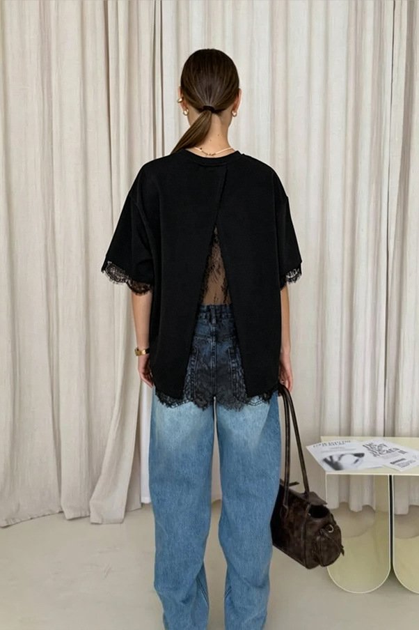 レディース Tシャツ 半袖 ボーダー ストライプ 無地 ゆったり 春夏 体型カバー 春 夏 ラウンドネック レース シンプル クルーネック シャツ レギュラー