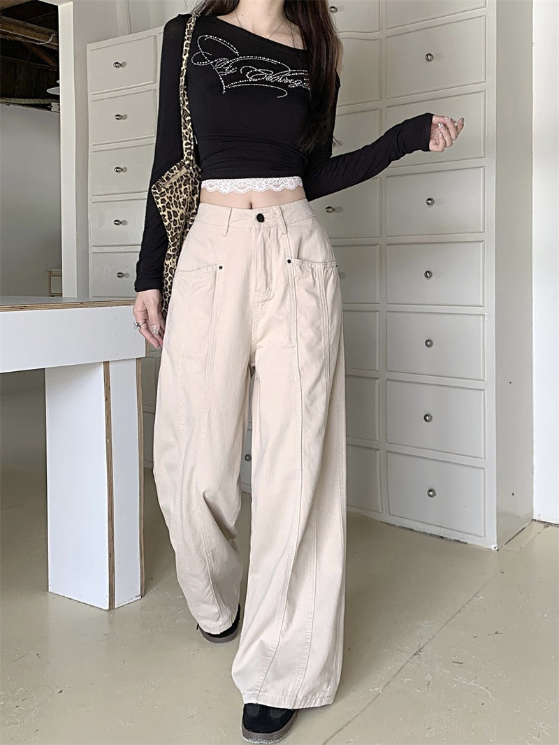 レディース パンツ ボトムス Gパン ストレートパンツ ワイド デニムパンツ フルレングス ストリート ポケット ハイウエスト 大人可愛い きれいめ シンプル カジュアル おしゃれ かっこいい こなれ感 ラフ 存在感 ベーシック ナチュラル 無地 春 秋 ロングシーズン ママ 通勤 学生 学校 通学 デート お出かけ お泊まり アウトドア キャンプ イベント 旅行 女子会 休日 ショッピング ライブ お花見 体型カバー 美脚 着回し トレンド 定番 S M L XL ベージュ ベーシックカラー 大人カラー