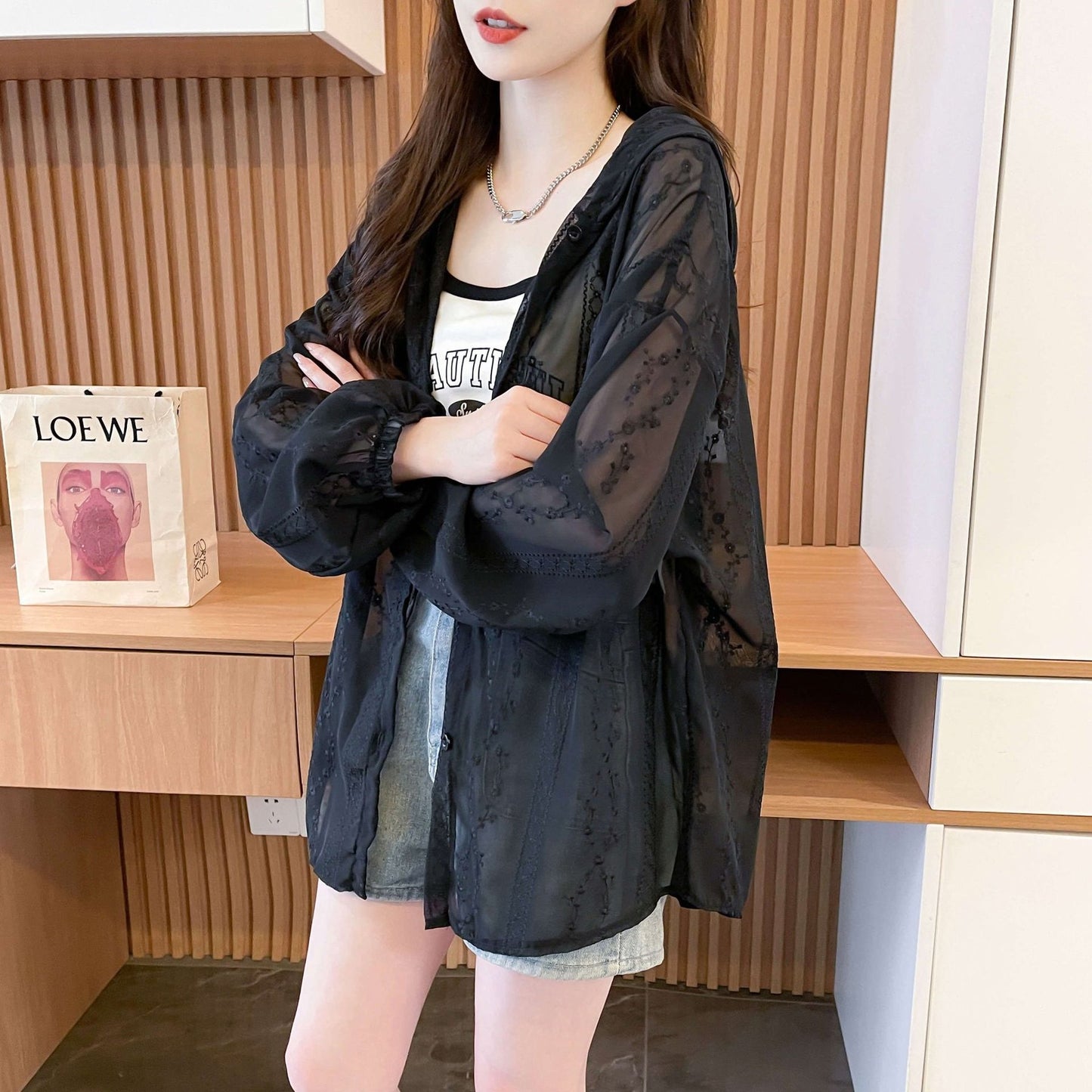 ジャケット 長袖 ゆったり 春夏 カジュアル 大きいサイズ 春 夏 ミモレ フード ポリエステル