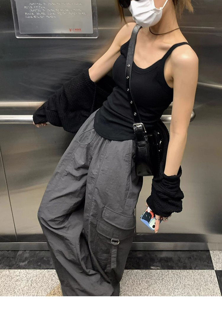 パンツ ゆったり 春夏 カジュアル 春 夏 ワークパンツ ハイウエスト 速乾 ナイロン