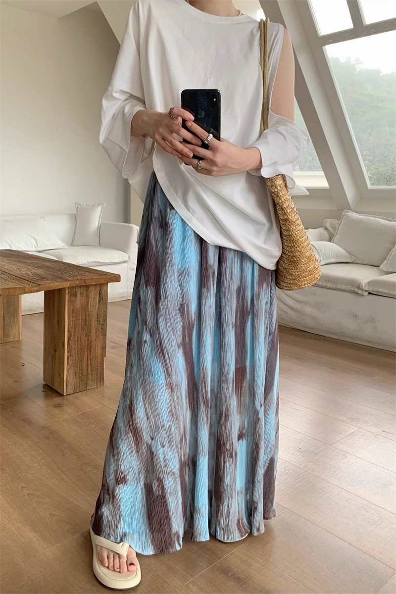 レディース スカート 春夏 春 夏 シフォン Aライン ビッグ ハイウエスト ポリエステル 細見え
