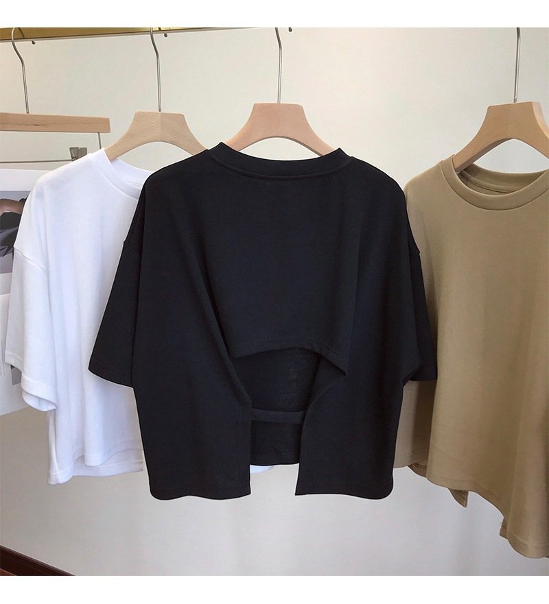 レディース Tシャツ 半袖 無地 ゆったり 春夏 春 ショート 夏 ラウンドネック シンプル シャツ 切り替えデザイン タイ ポリエステル 丸首