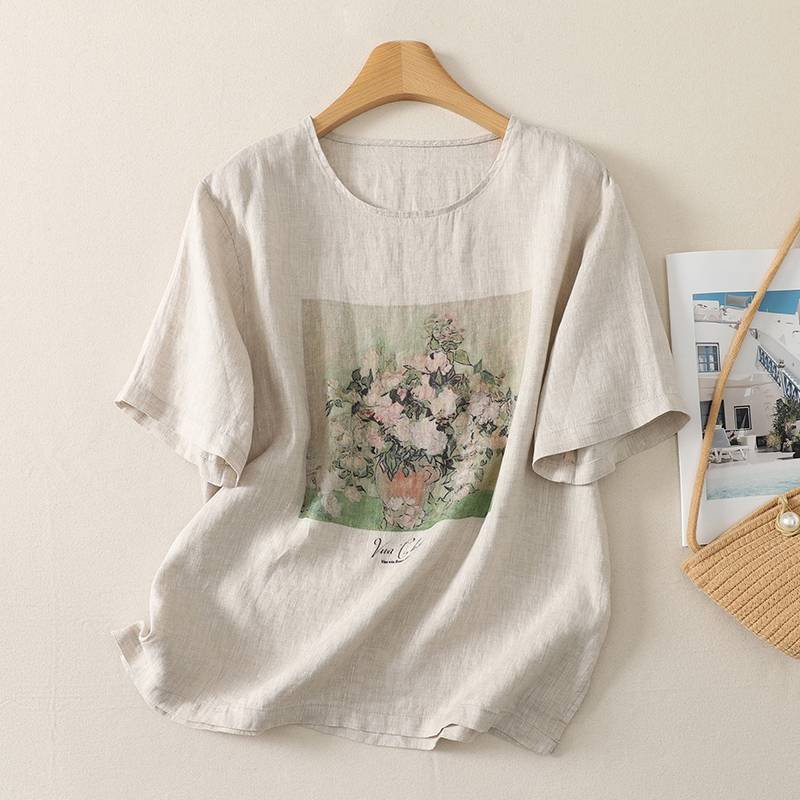 レディース トップス Tシャツ ニット 半袖 プリント コットン 綿 リネン 春夏 きれいめ 通勤 デニム 春 夏 シャツ プルオーバー 丸首