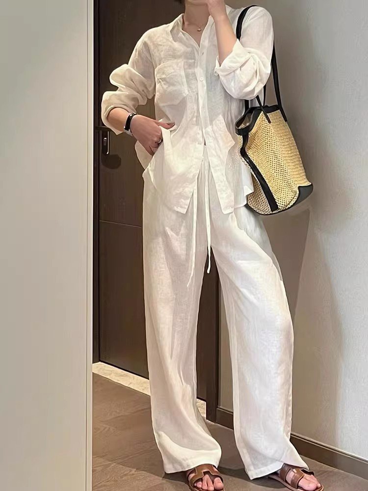 レディース シャツ トップス 長袖 無地 ゆったり コットン 綿 リネン 春夏 レトロ 前開き 春 白 夏 シンプル 麻 着痩せ