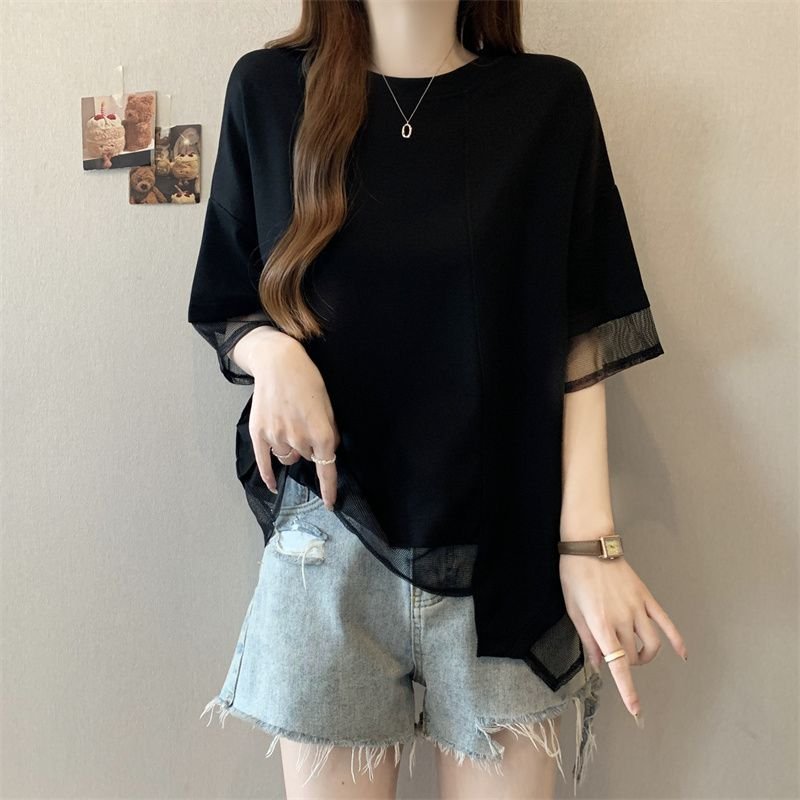 レディース Tシャツ 半袖 ゆったり 春夏 カジュアル 春 夏 ラウンドネック シャツ 切り替えデザイン ステッチ レギュラー