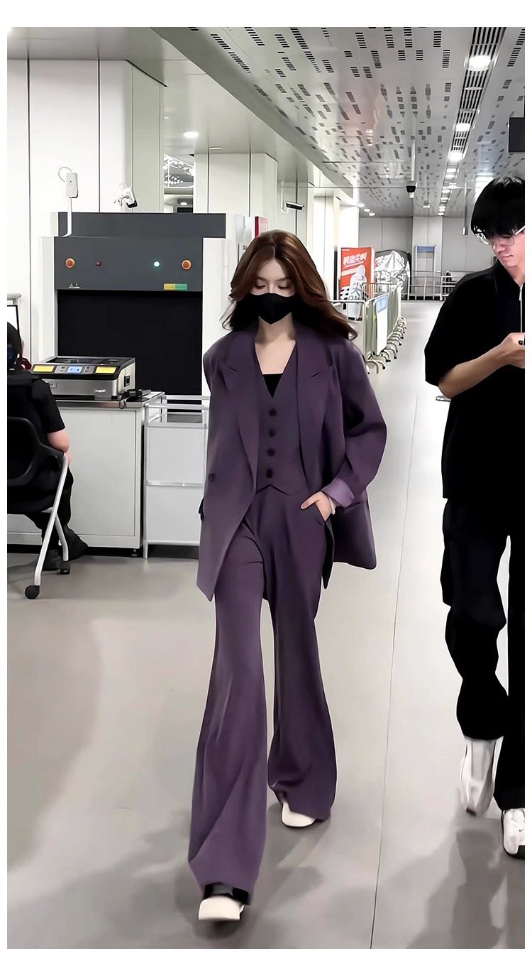 レディース パンツ ジャケット 長袖 無地 春夏 きれいめ 通勤 オフィス 春 フレア 夏 秋 シンプル 紫 ロング 切り替えデザイン セットアップ