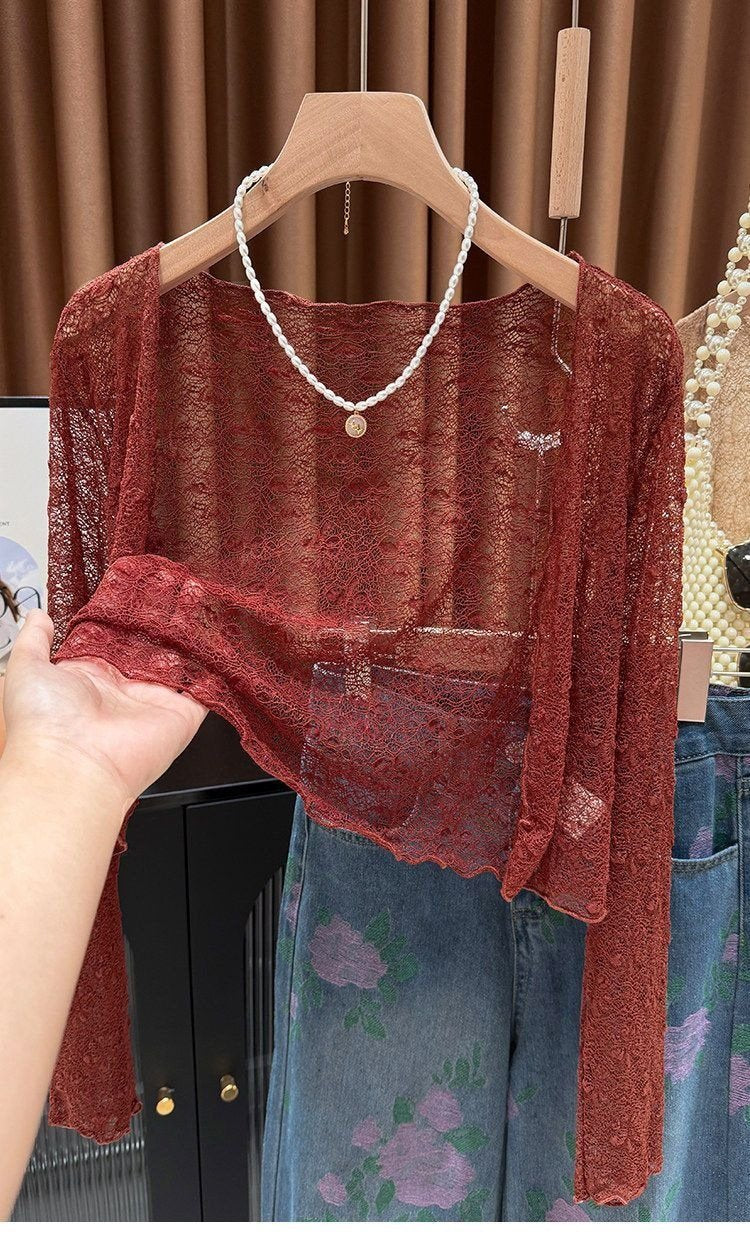 レディース カーディガン 長袖 花柄 無地 春夏 きれいめ 通勤 春 ショート 夏 レース シンプル 上品 タイ アウター ポリエステル ショール