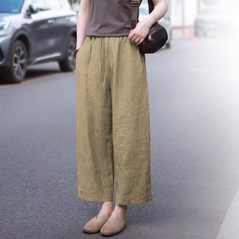 レディース パンツ 無地 ワイド 春夏 カジュアル 春 夏 シンプル ストレート ワイドパンツ 9分丈 ハイウエスト ポリエステル