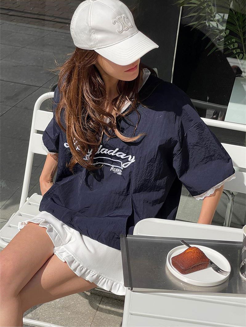 レディース シャツ Tシャツ 半袖 ゆったり 春夏 カジュアル 前開き Vネック 春 夏 膝丈 レース 速乾