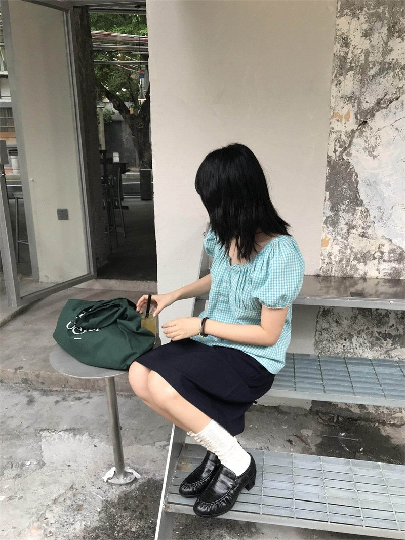 レディース シャツ トップス 半袖 チェック柄 スリム 春夏 きれいめ レトロ 通勤 韓国風 前開き Vネック 春 夏 レギュラー ボタン ポリエステル