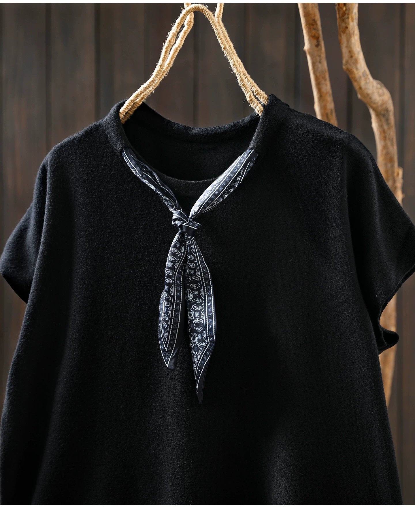 トップス Tシャツ ニット ノースリーブ ゆったり コットン 綿 秋冬 秋 体型カバー 袖なし ラウンドネック 冬 シャツ スカーフ インナー