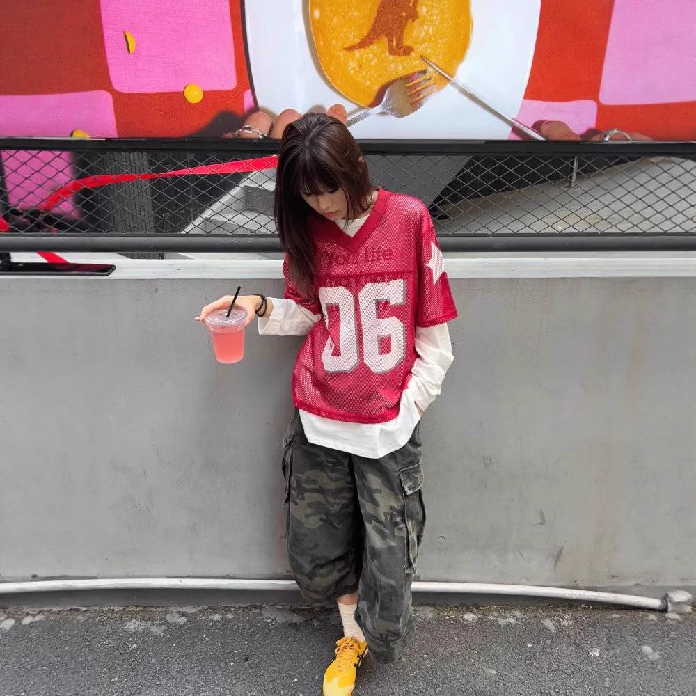 レディース パンツ ワイド 春夏 カジュアル アメリカン レトロ ボトムス 春 ショート 夏 男女兼用 ショートパンツ 7分丈 切り替えデザイン ポケット タイ 迷彩