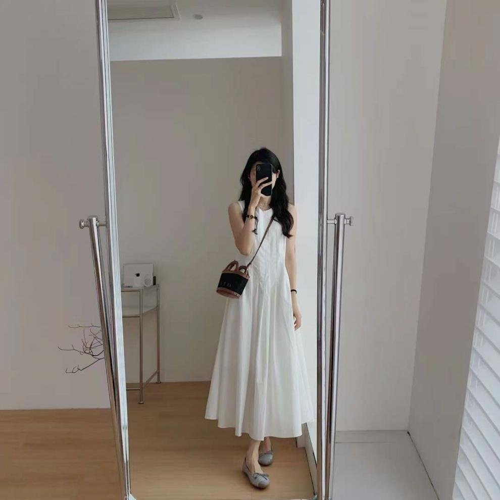 ワンピース ノースリーブ 無地 夏 きれいめ 通勤 春夏 袖なし ラウンドネック シンプル ロング 上品 Aライン