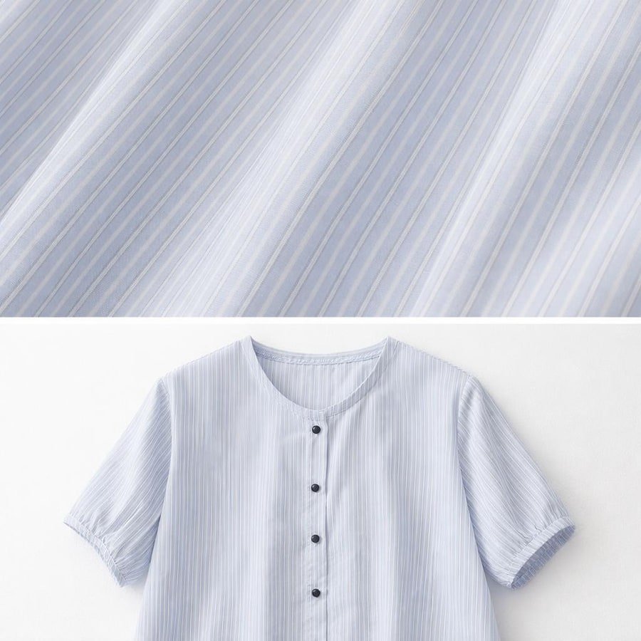 レディース シャツ トップス 半袖 ボーダー ストライプ 春夏 カジュアル きれいめ 通勤 韓国風 前開き 春 夏 刺繍 フリル レギュラー ボタン