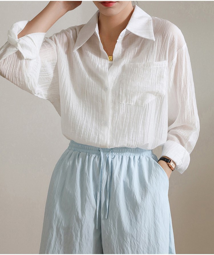 レディース シャツ トップス 長袖 無地 ゆったり 春夏 きれいめ 前開き 春 白 夏 シンプル 上品 レギュラー ポリエステル 白シャツ UVカット