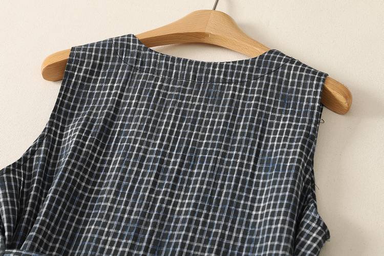 ワンピース ノースリーブ チェック柄 春夏 きれいめ おしゃれ 通勤 袖なし Vネック 春 夏 ロング 大きい フレア ハイウエスト