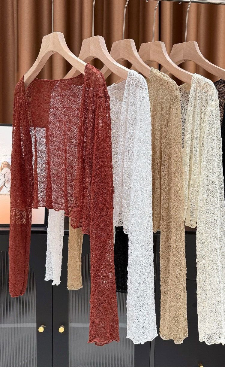 レディース カーディガン 長袖 花柄 無地 春夏 きれいめ 通勤 春 ショート 夏 レース シンプル 上品 タイ アウター ポリエステル ショール