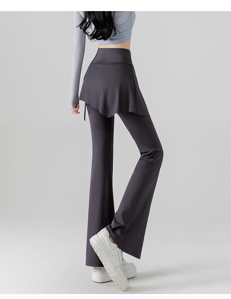 レディース ボトムス ロングパンツ フレアパンツ 重ね着風 フェイクレイヤード アシンメトリー 切り替え 裾ワイド フェミニン リボン ハイウエスト かわいい 大人可愛い きれいめ シンプル カジュアル 上品 おしゃれ こなれ感 スポーティー ガーリー 抜け感 無地 春 夏 秋 学生 学校 通学 お出かけ お泊まり ジム 公園 女子会 休日 高原 ガーデン ショッピング カフェ ダンス ヨガ トレーニング 美脚 脚長 普段使い 着回し M L XL 黒 ブラック グレー