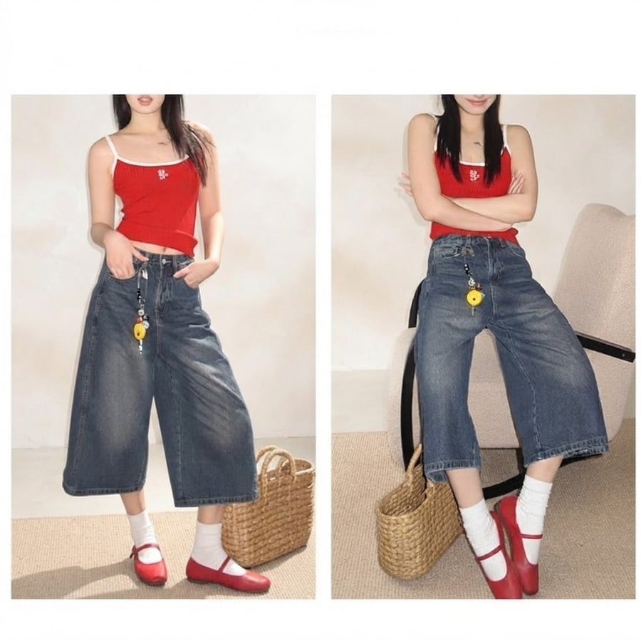レディース パンツ ゆったり スリム コットン 綿 デニム 春夏 カジュアル アメリカン 春 夏 ストレート 切り替えデザイン デニムパンツ ハイウエスト ヴィンテージ ポリエステル