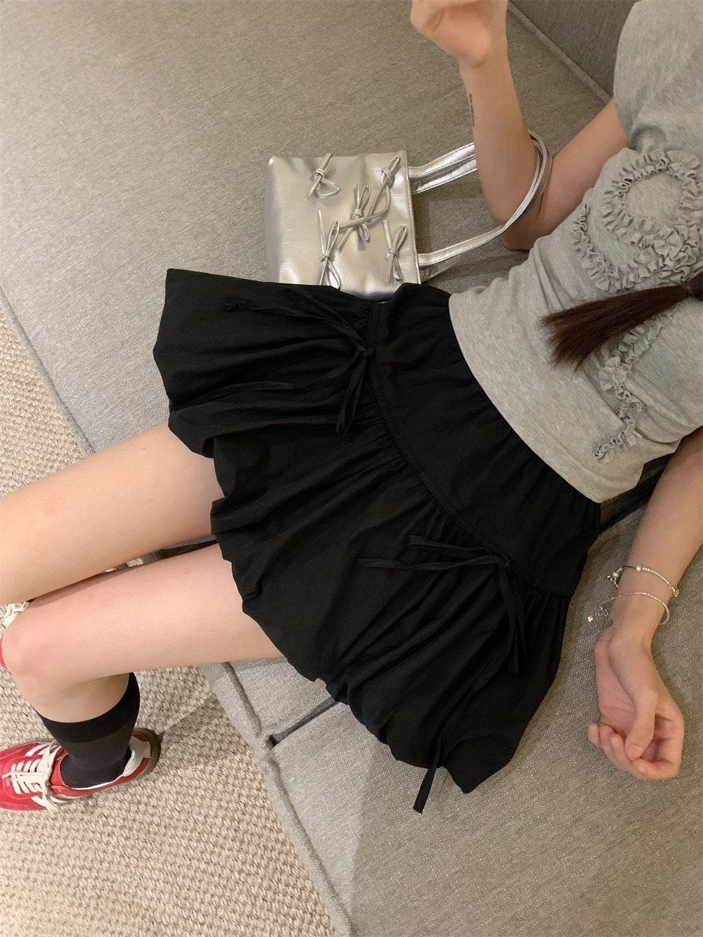レディース スカート 無地 春夏 きれいめ ミニ 春 夏 タイト シンプル 上品 リボン 切り替えデザイン ハイウエスト タイトスカート フェミニン タイ ポリエステル