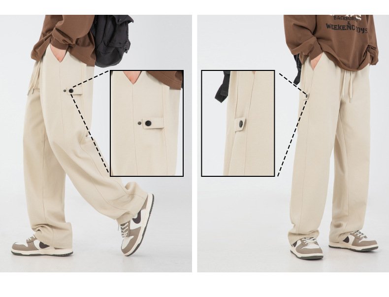 パンツ コットン 綿 春 カジュアル レトロ ロング ロングパンツ ステッチ ボタン