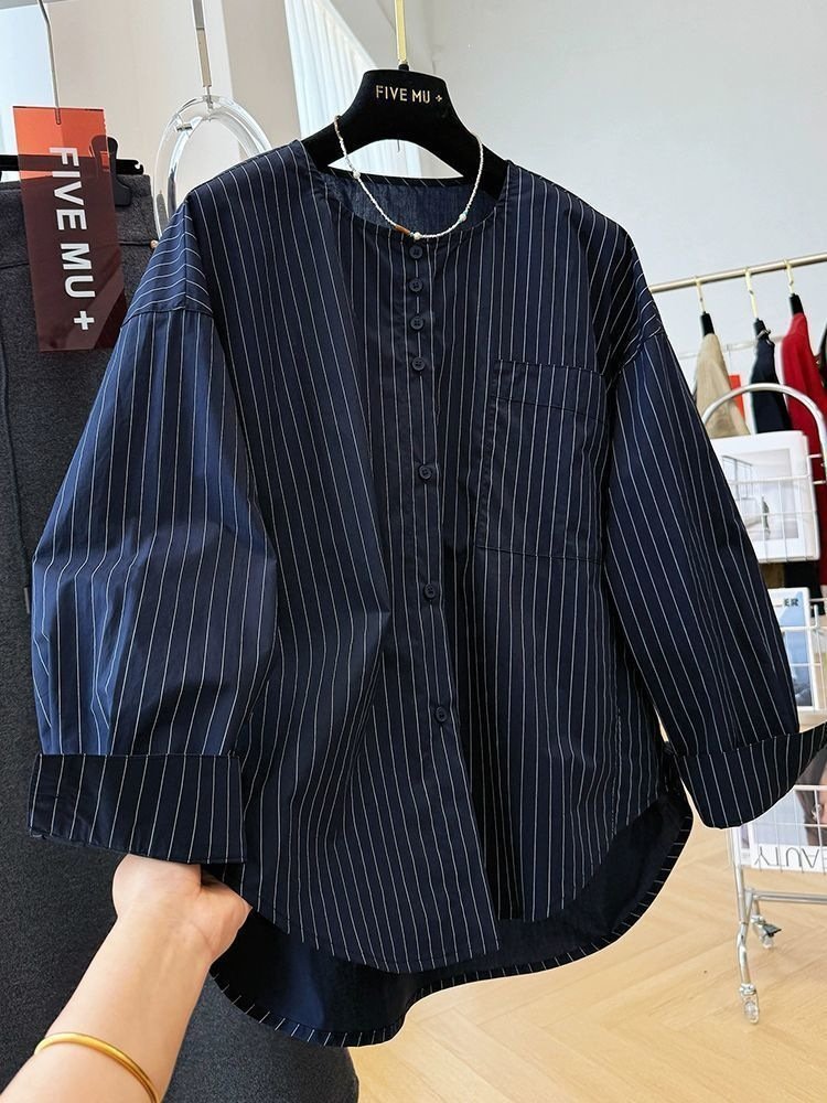 レディース シャツ トップス 長袖 ボーダー ストライプ チェック柄 ゆったり 春夏 カジュアル きれいめ 通勤 韓国風 前開き 春 夏 ラウンドネック 秋 シンプル クルーネック レギュラー ボタン ポリエステル