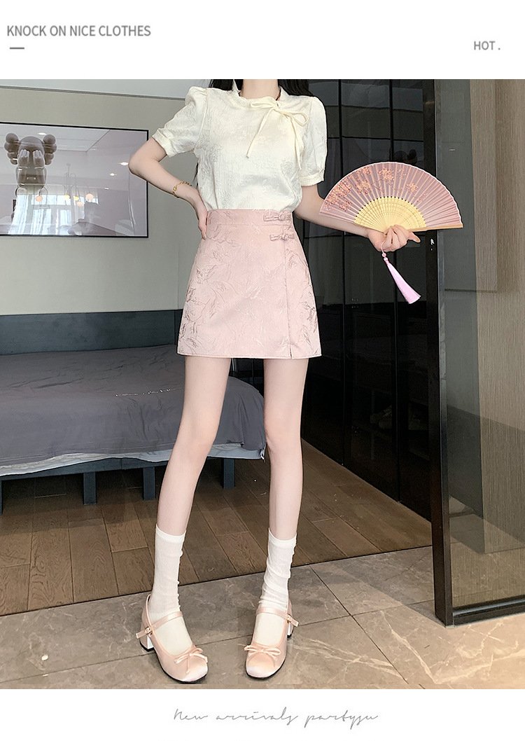 レディース スカート スリム 春夏 きれいめ 春 ショート 夏 上品 Aライン エスニック ハイウエスト ショートスカート ボタン