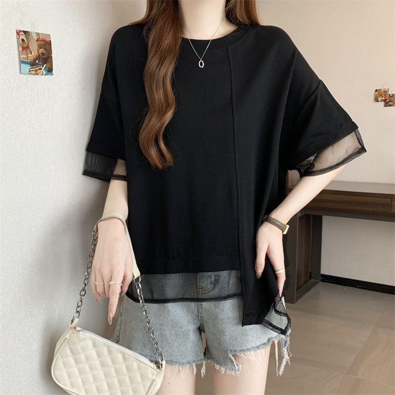レディース Tシャツ 半袖 ゆったり 春夏 カジュアル 春 夏 ラウンドネック シャツ 切り替えデザイン ステッチ レギュラー