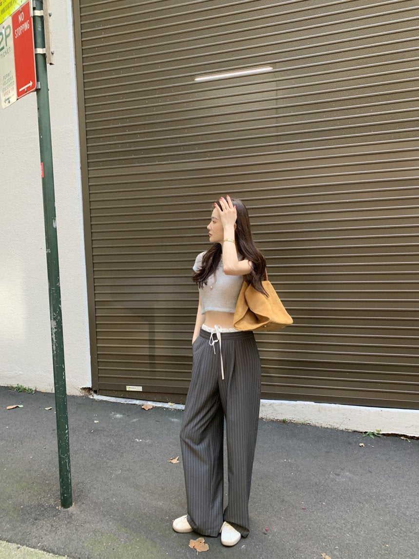 パンツ ボーダー ストライプ ワイド 春夏 カジュアル 通勤 春 夏 ワイドパンツ 切り替えデザイン ハイウエスト スーツ