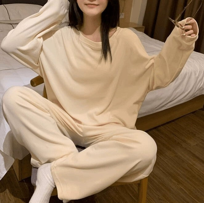 レディース トップス パンツ ボトムス ルームウェア パジャマ プルオーバー 部屋着 セットアップ 2点セット 上下セット 裏起毛 寝巻き ロング ミドル丈 長袖 ドロップショルダー ラウンドネック 襟なし ワイド オーバーサイズ  かわいい シンプル カジュアル ラフ こなれ感 ベーシック 無地 秋 冬 ママ お泊まり リゾート 旅行 休日 ホテル お家時間 楽ちん M L XL 2XL 大きいサイズ ゆったり ブラック ピンク ベーシックカラー