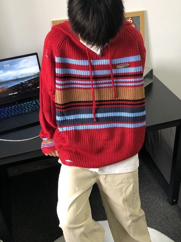 レディース ニット パーカー 長袖 ボーダー ストライプ チェック柄 ゆったり 春夏 カジュアル きれいめ レトロ 通勤 体型カバー 春 夏 男女兼用 秋 冬 セーター プルオーバー フード レギュラー ポリエステル 配色 秋冬