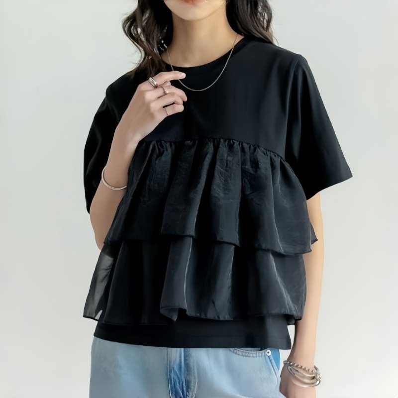 レディース トップス Tシャツ ニット 半袖 ゆったり スリム 春夏 春 夏 ラウンドネック シャツ