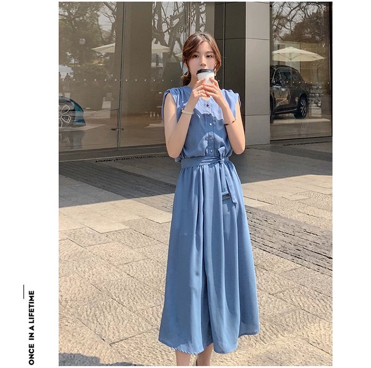 ワンピース ノースリーブ 無地 夏 きれいめ 通勤 春夏 袖なし Vネック シンプル ロング 上品 ウエストマーク