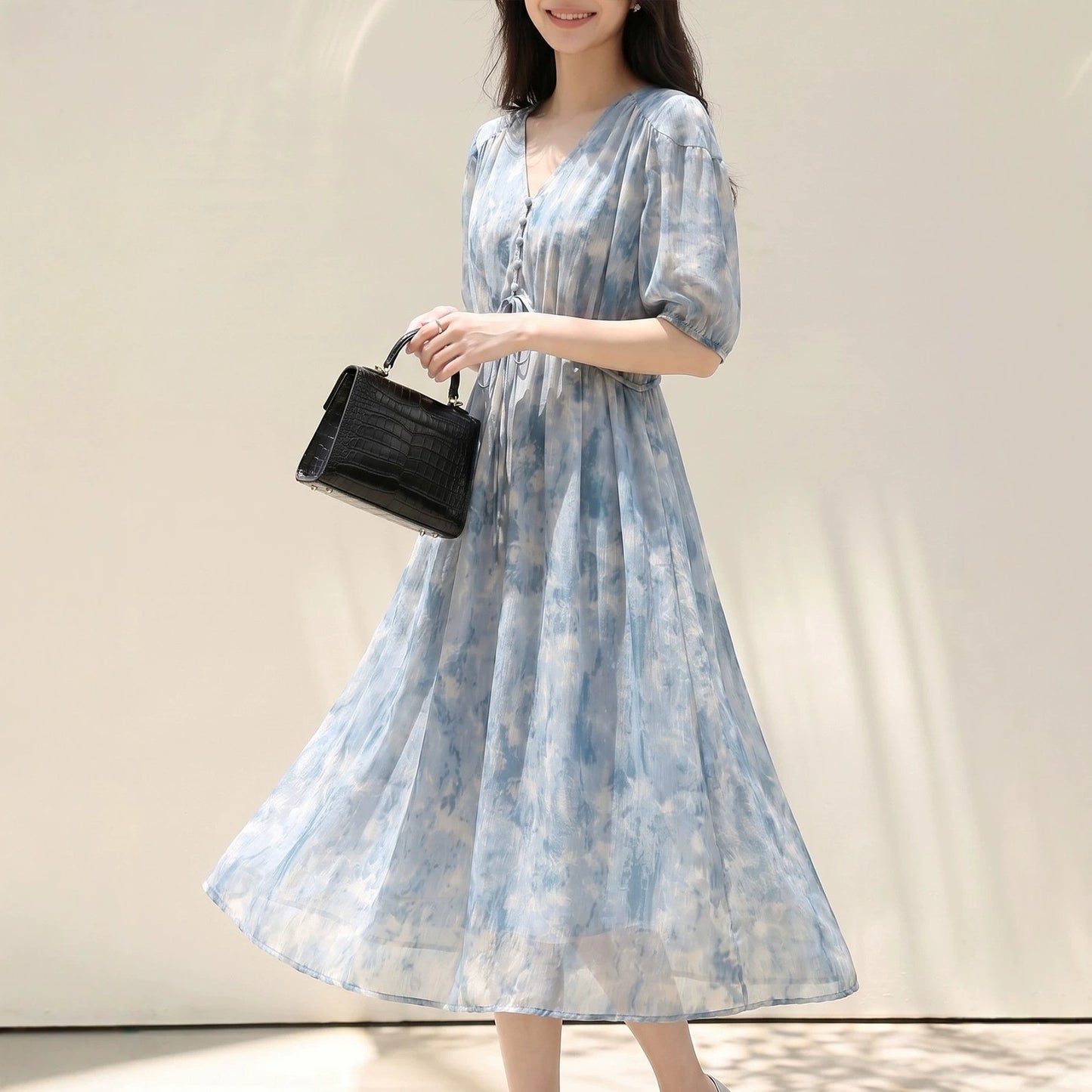 ワンピース 半袖 春夏 きれいめ 通勤 Vネック 春 夏 リゾート タイト 襟付き 切り替えデザイン 細身 ハイウエスト
