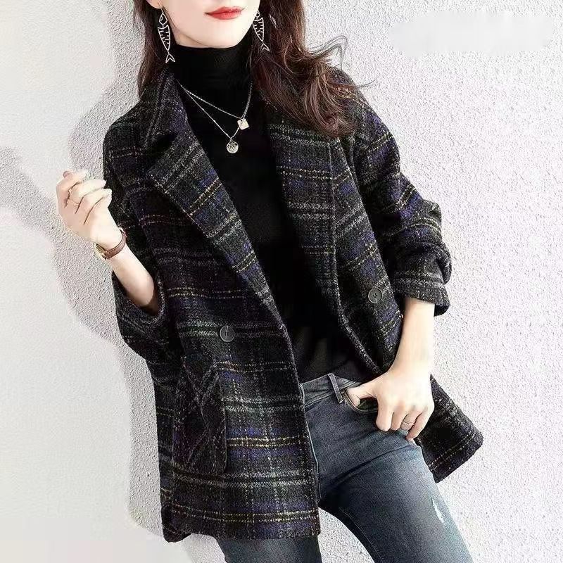 レディース コート ジャケット 長袖 チェック柄 ゆったり 春夏 カジュアル レトロ 体型カバー 春 夏 膝丈 秋 シンプル 冬 ウール 切り替えデザイン ボタン ポリエステル 秋冬