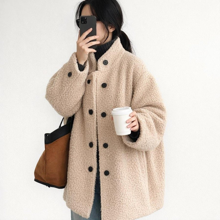 レディース コート ジャケット 長袖 無地 ゆったり 秋冬 秋 カジュアル 体型カバー 膝丈 シンプル 冬 ハイネック ウール 厚手 スタンドカラー タイ アウター ボタン ポリエステル 立ち襟